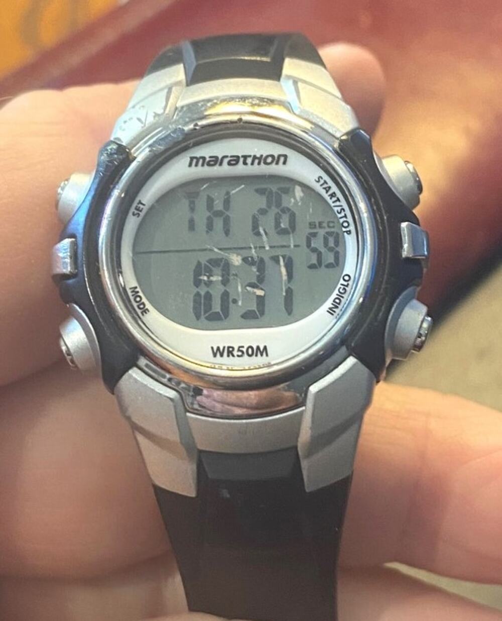 Women's 34mm Marathon Sports Watch, WR 30M, Black/Silver